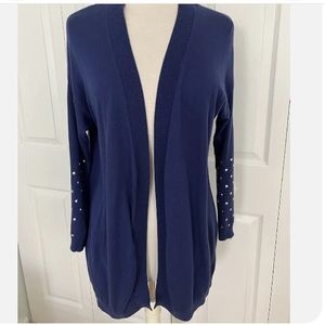 Sandro Long Blue Cardigan Open Front  Silver Studs Long Sleeves   XS
